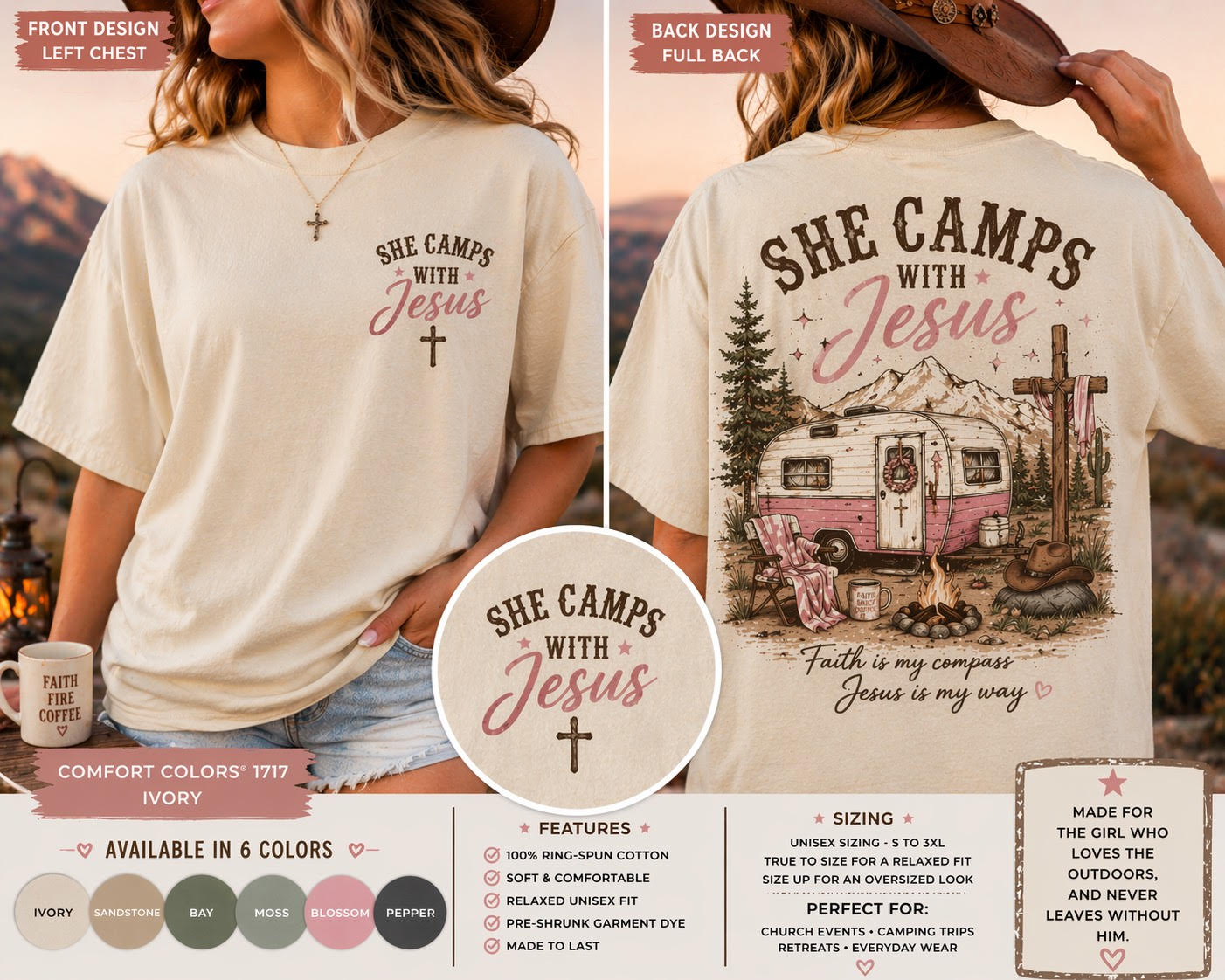 She Camps With Jesus Western Faith Graphic Tee
